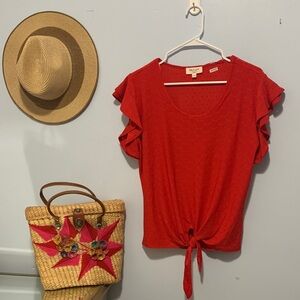 Kim + Cami red eyelet front tie, blows size medium